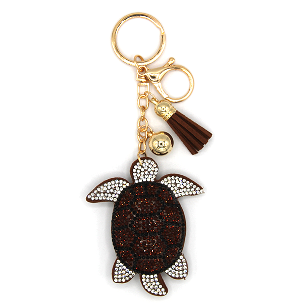 Sea Turtle Puffy Rhinestone Keychain/Bag Charm-Tan