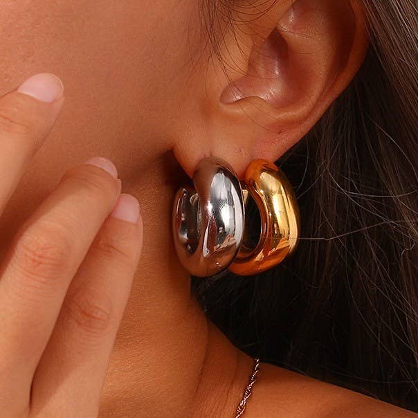 18K STAINLESS STEEL WATERPROOF TARNISH FREE HOOPS-SILVER