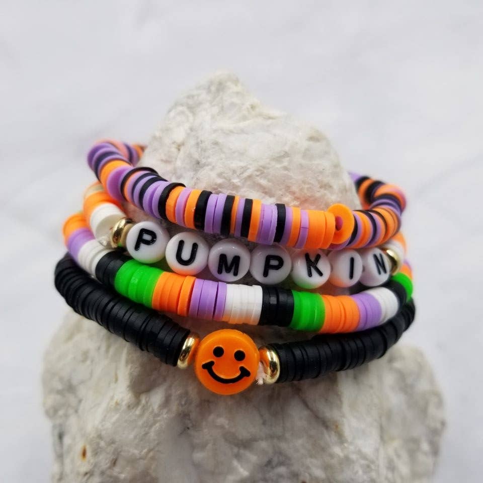 PUMPKIN Smiley Heishi Bracelet - Set Of 4