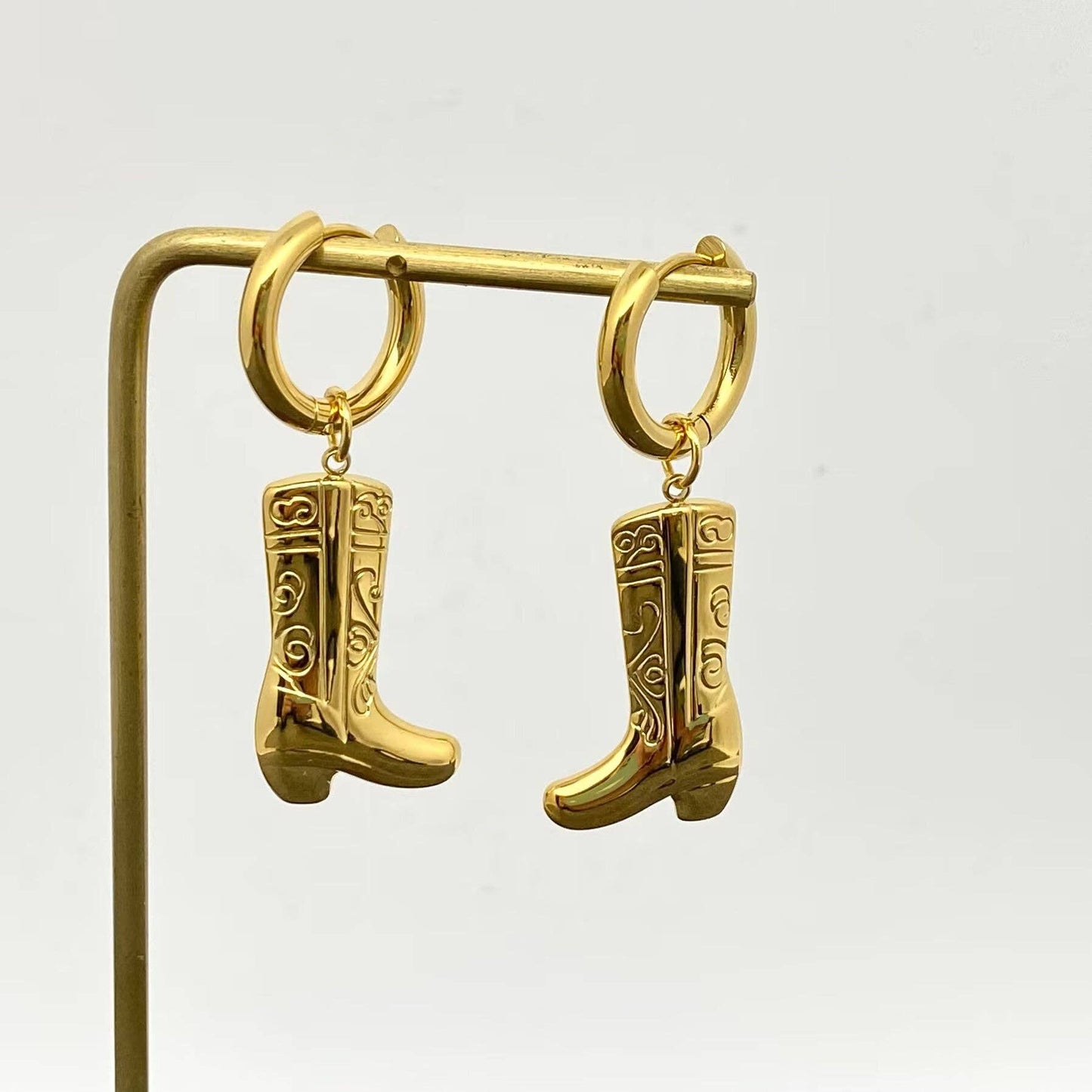 Western Style 18K Gold Plated SS Boots Huggie Earrings - FGS/WJ