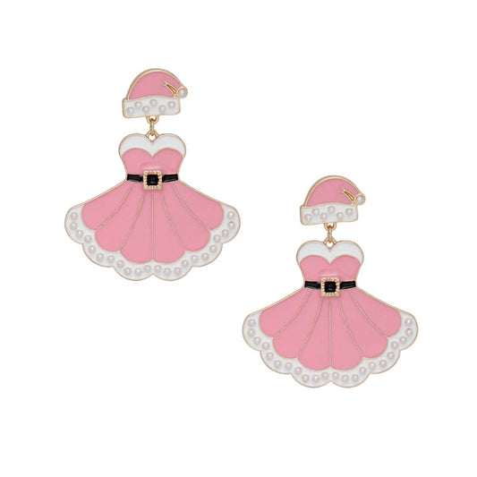 Dangle Santa Baby Pink Sweetheart Dress Earrings