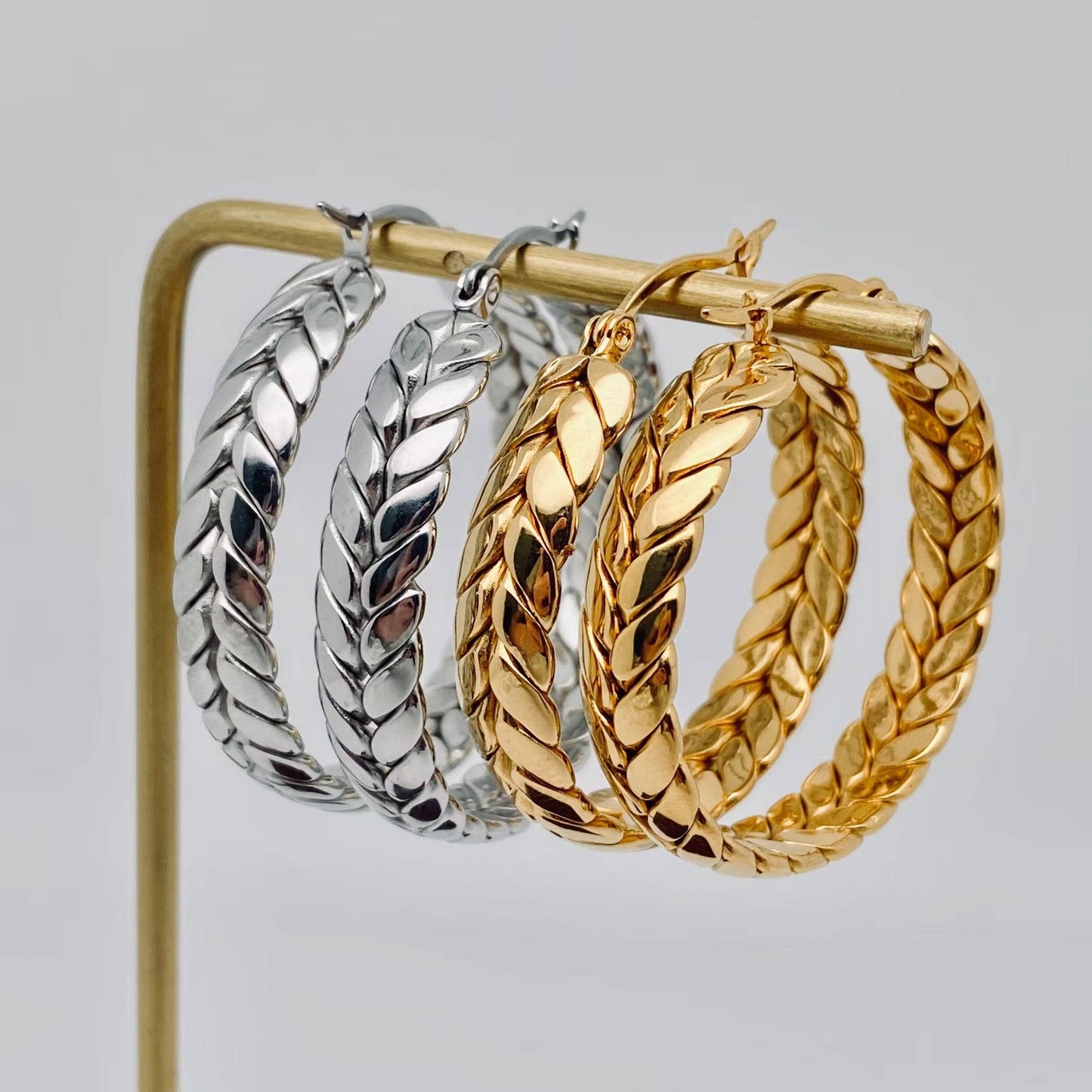 Wheat-shaped Stainless Steel Hoop Earrings -