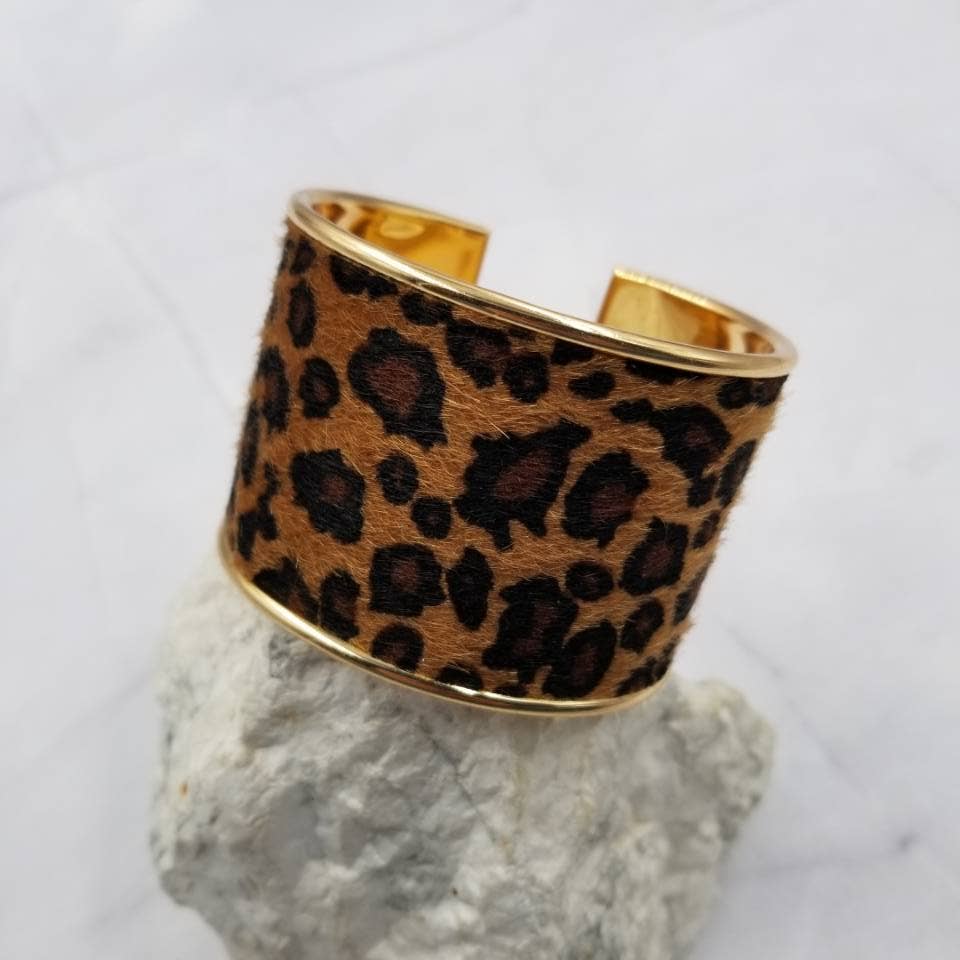 Leopard Print Gold Bangle Cuff Bracelet