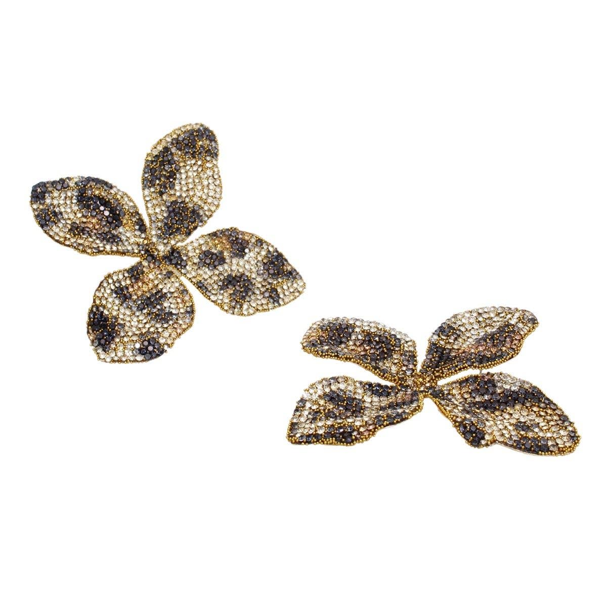 Stud Brilliant Leopard Dimensional Flower Earrings