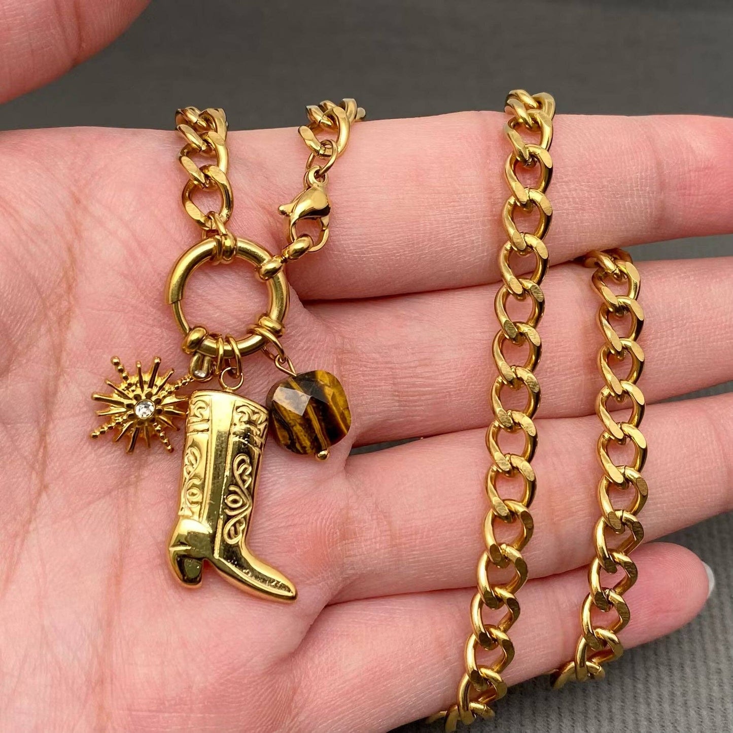 Western Boot Charm 18K Gold Plated SS Necklace