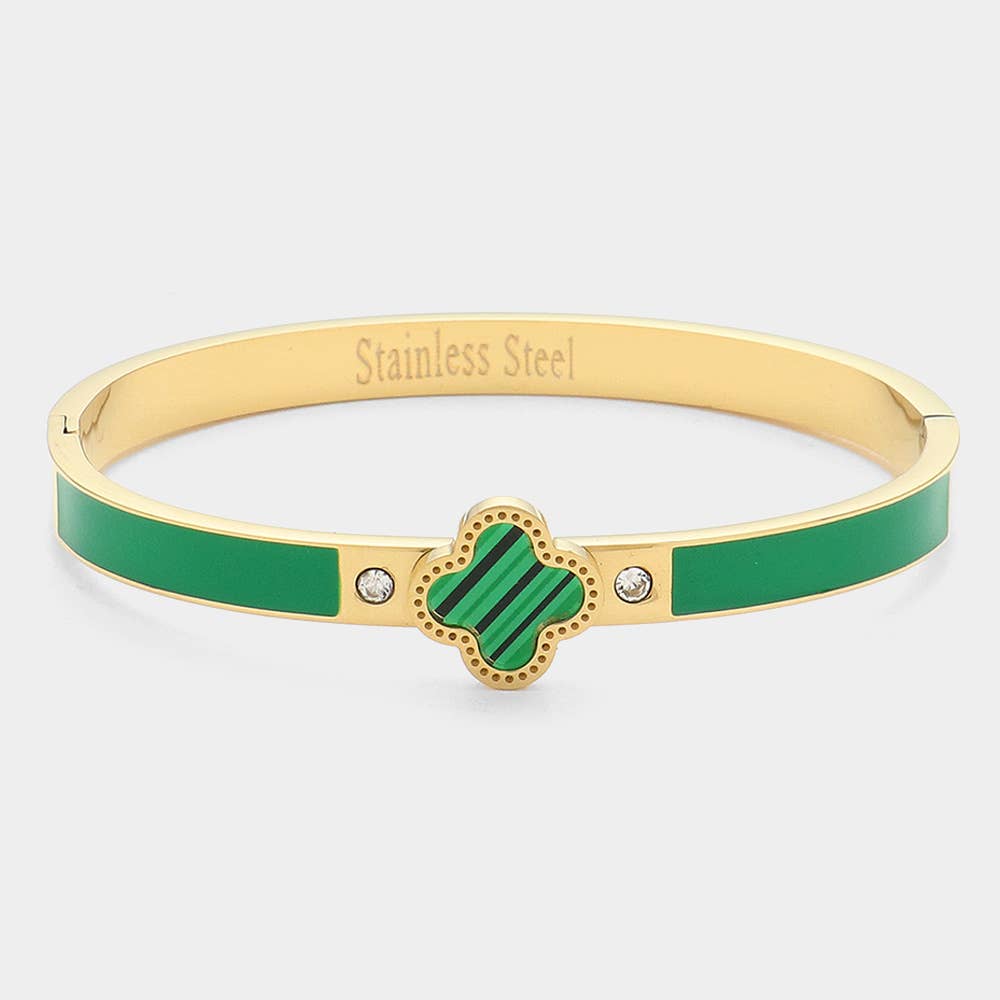 Quatrefoil Pointed Stainless Steel Hinged Bracelet