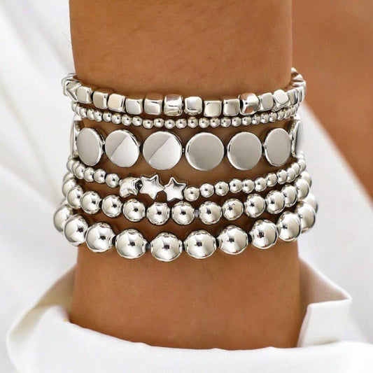 MULTI BALL CHAIN BEAD MIX STRETCHABLE BRACELET