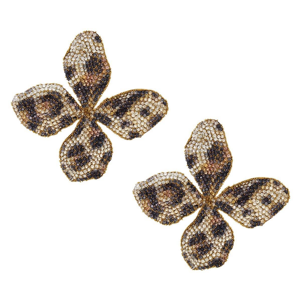 Stud Brilliant Leopard Dimensional Flower Earrings