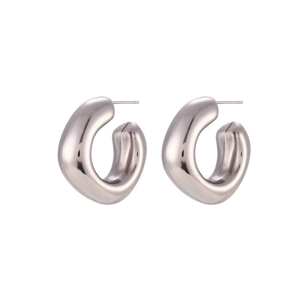 18K STAINLESS STEEL WATERPROOF TARNISH FREE HOOPS-SILVER