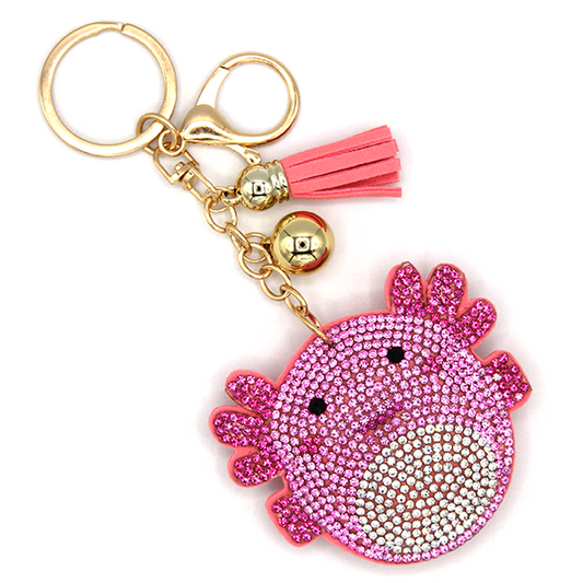 Axolotl Puffy Rhinestone Keychain/Bag Charm-Pink