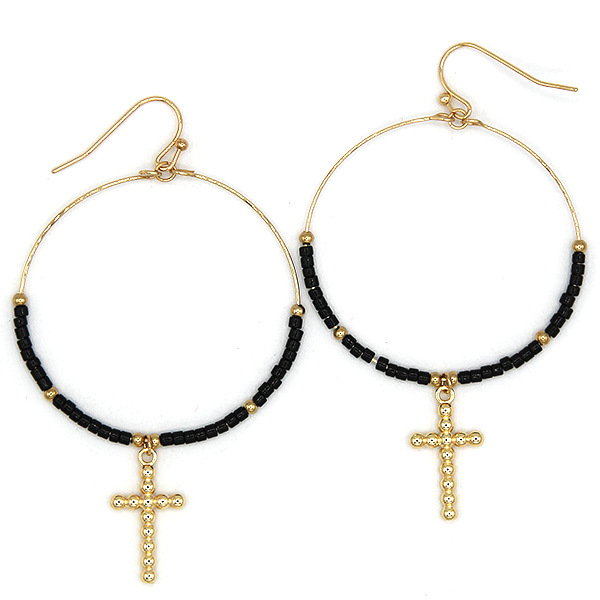 Beaded Wire Hoop Earrings