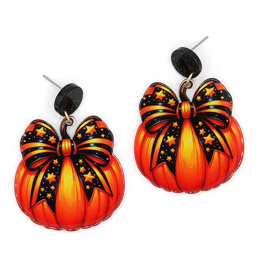 Bow Tie Pumpkin Drop Halloween Earrings