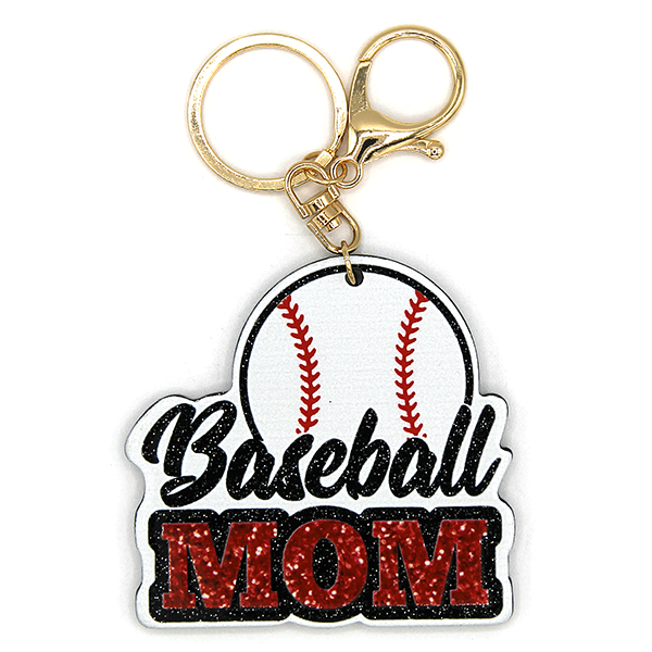 Glittery Game Day Baseball Mom Keychain/Bag Charm  - Red