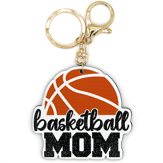 Glittery Game Day Basketball Mom Keychain/Bag Charm-Orange