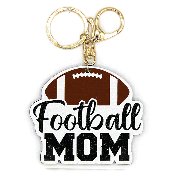 Glittery Game Day Football Mom Keychain/Bag Charm-Brown