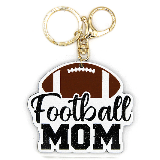 Glittery Game Day Football Mom Keychain/Bag Charm-Brown