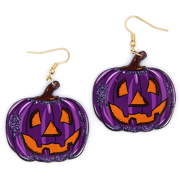 Purple Pumpkin Drop Glitter Earrings