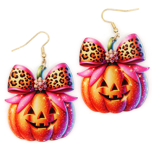 Ribbon Bow Pumpkin Drop Leopard Earrings