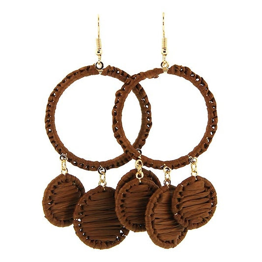 Straw Hoop Charm Drop- Brown