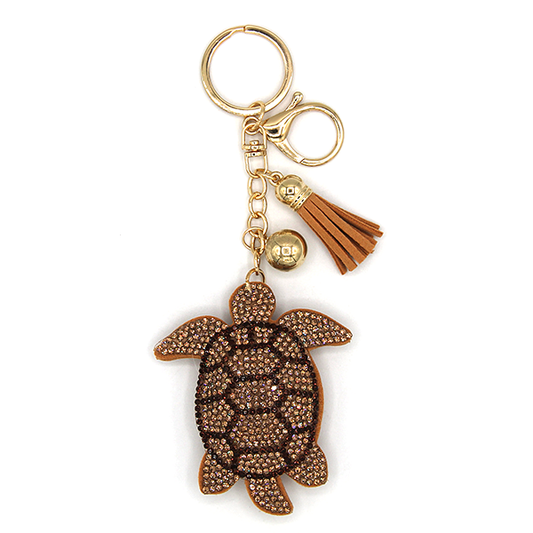 Sea Turtle Puffy Rhinestone Keychain/Bag Charm-Tan