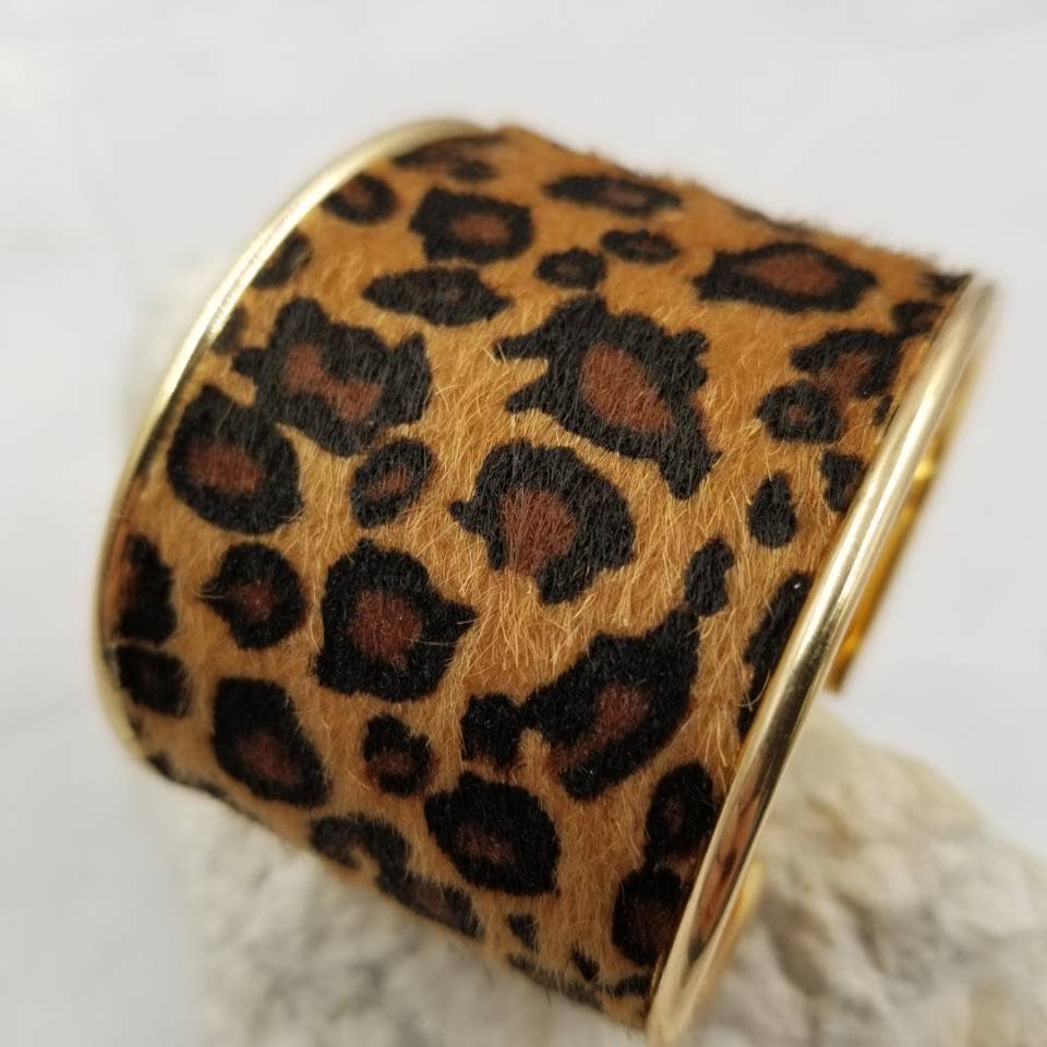 Leopard Print Gold Bangle Cuff Bracelet
