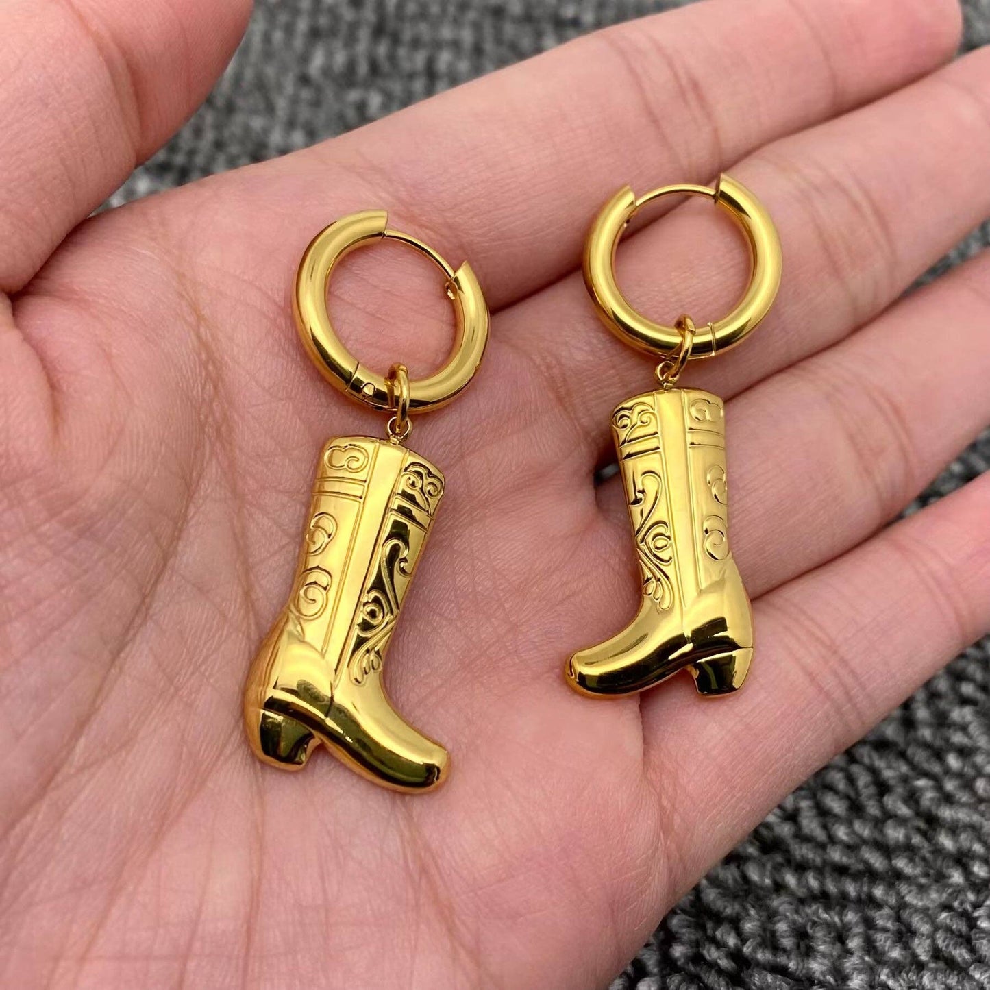 Western Style 18K Gold Plated SS Boots Huggie Earrings - FGS/WJ