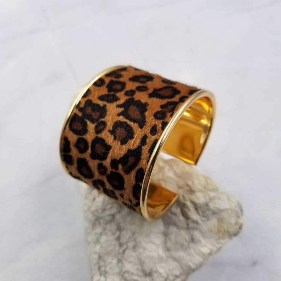 Leopard Print Gold Bangle Cuff Bracelet