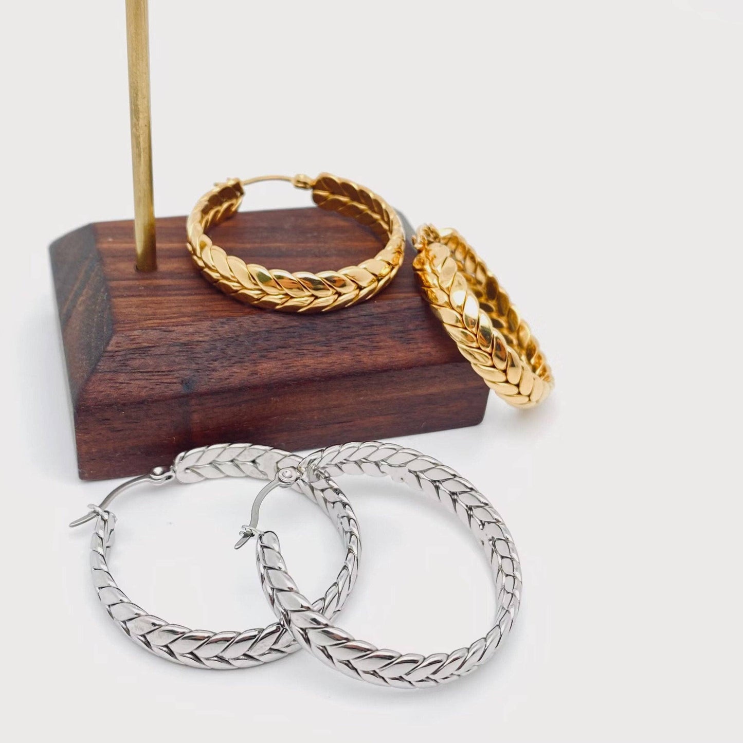 Wheat-shaped Stainless Steel Hoop Earrings -