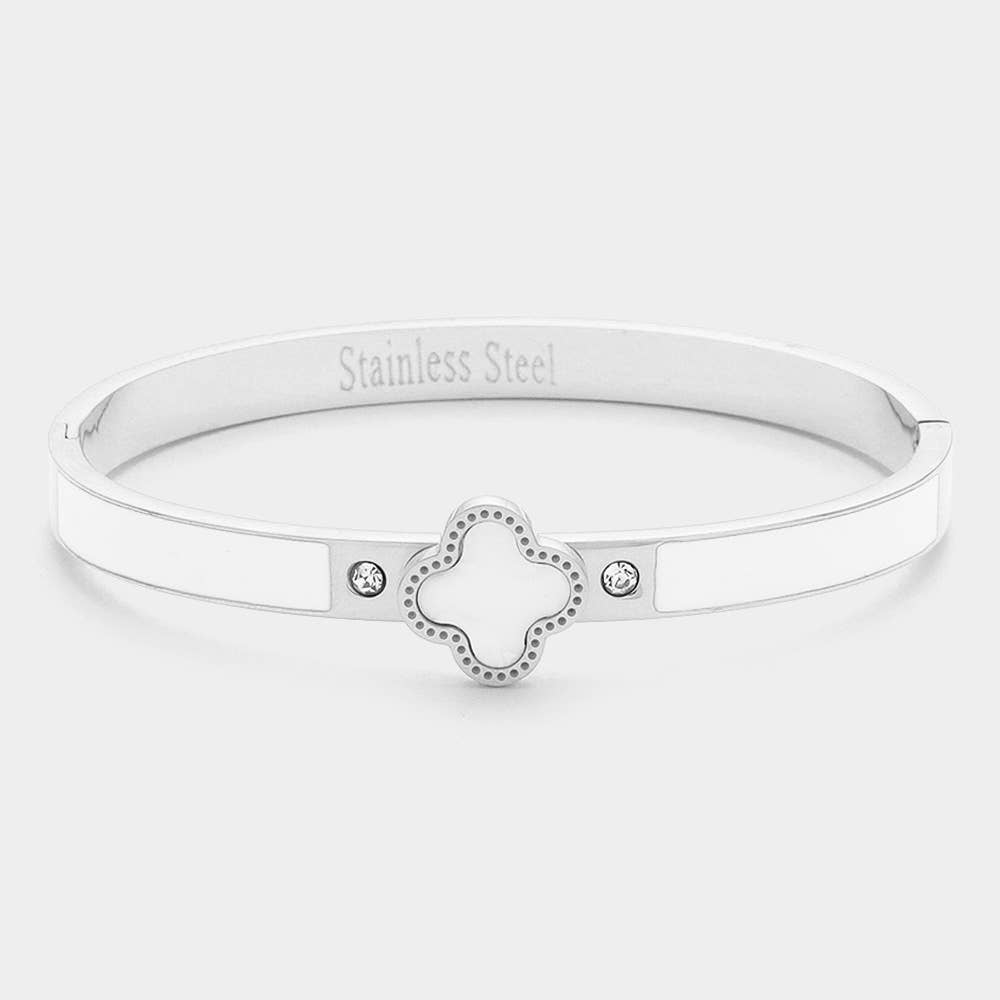 Quatrefoil Pointed Stainless Steel Hinged Bracelet