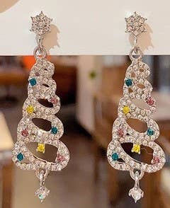RHINESTONE CHRISTMAS TREE EARRINGS