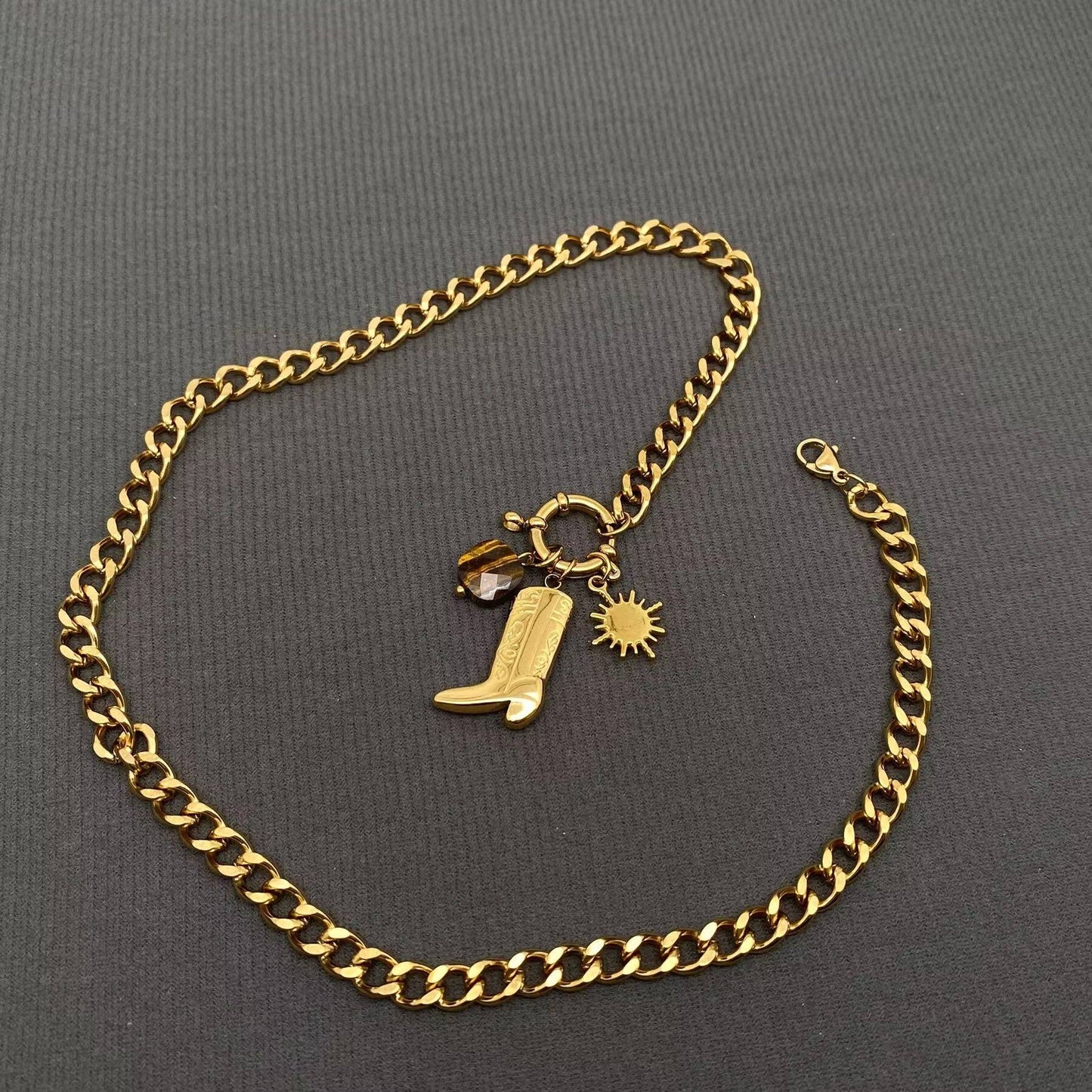 Western Boot Charm 18K Gold Plated SS Necklace