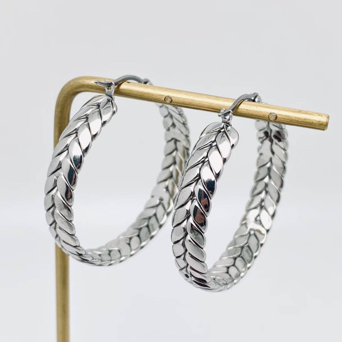 Wheat-shaped Stainless Steel Hoop Earrings -