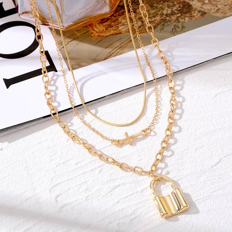 18K STAINLESS STEEL TARNISH FREE LAYERED NECKLACE - GOLD